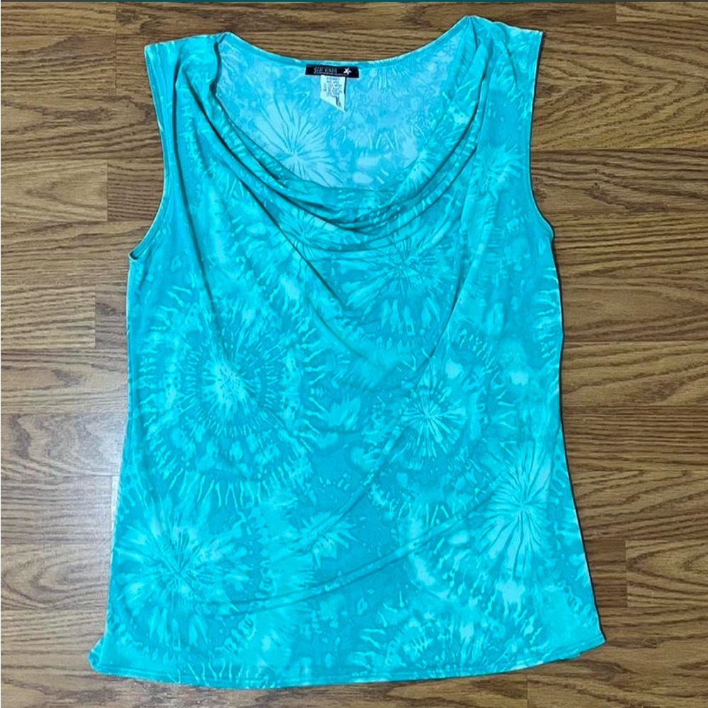 Authentic y2k blue tie-dye cowl neck tank top Size M
